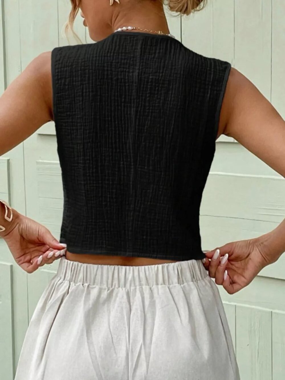 Textured Button-Front Vest - Picture 9 of 14